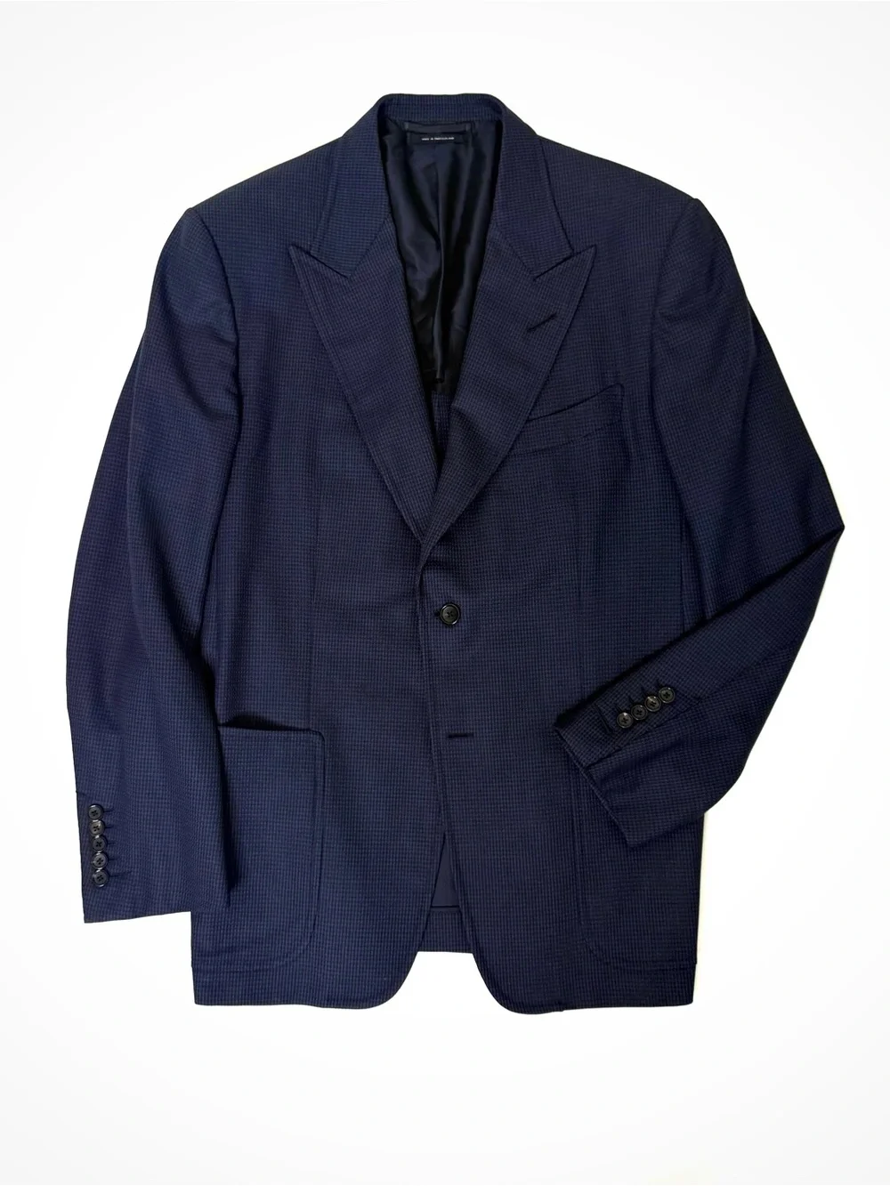 Tom Ford Textured Navy Peak Lapel Blazer | 44